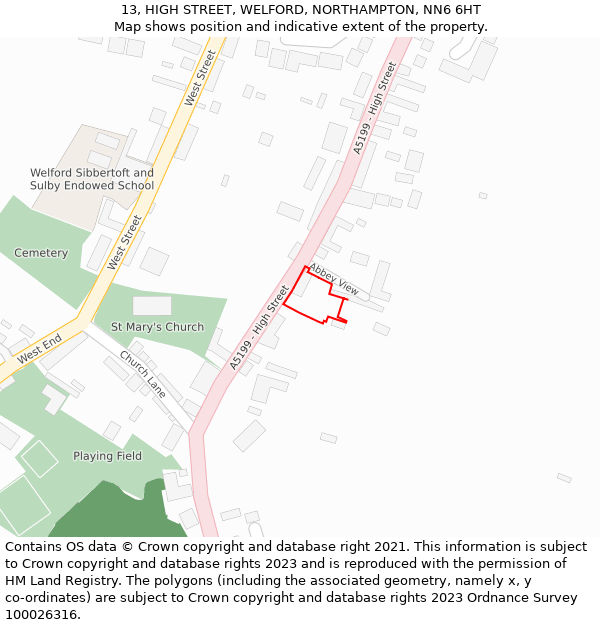 13, HIGH STREET, WELFORD, NORTHAMPTON, NN6 6HT: Location map and indicative extent of plot