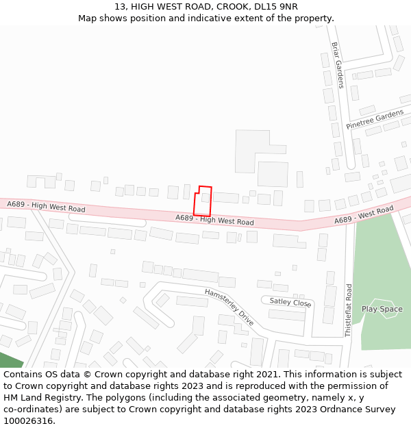 13, HIGH WEST ROAD, CROOK, DL15 9NR: Location map and indicative extent of plot