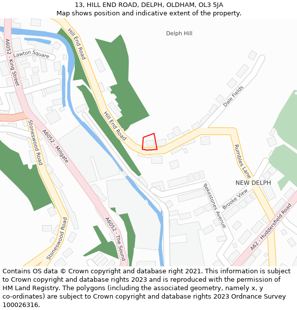 13, HILL END ROAD, DELPH, OLDHAM, OL3 5JA: Location map and indicative extent of plot