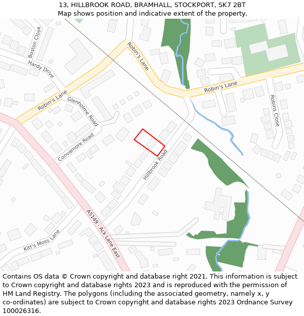 13, HILLBROOK ROAD, BRAMHALL, STOCKPORT, SK7 2BT: Location map and indicative extent of plot