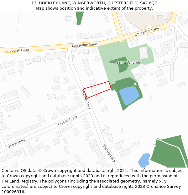 13, HOCKLEY LANE, WINGERWORTH, CHESTERFIELD, S42 6QG: Location map and indicative extent of plot