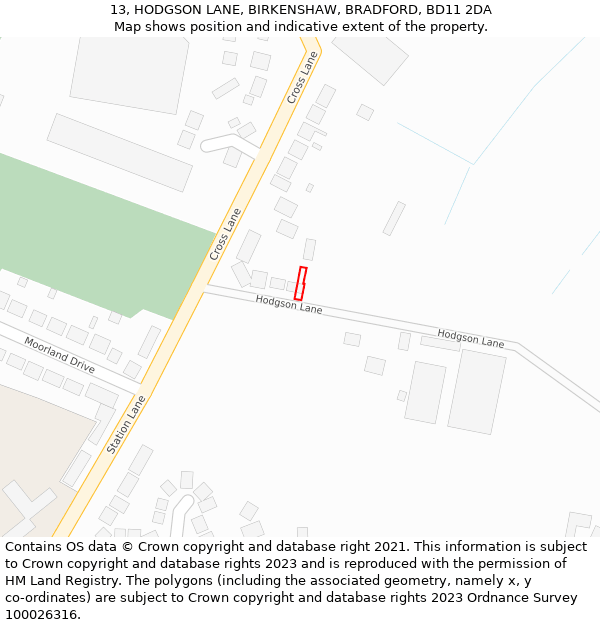 13, HODGSON LANE, BIRKENSHAW, BRADFORD, BD11 2DA: Location map and indicative extent of plot