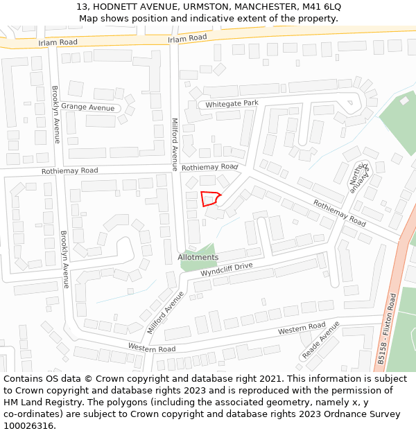 13, HODNETT AVENUE, URMSTON, MANCHESTER, M41 6LQ: Location map and indicative extent of plot