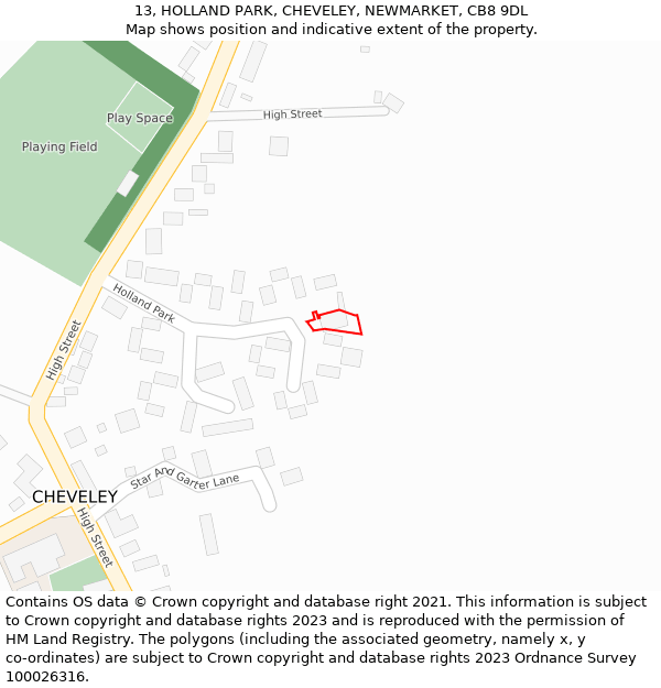 13, HOLLAND PARK, CHEVELEY, NEWMARKET, CB8 9DL: Location map and indicative extent of plot