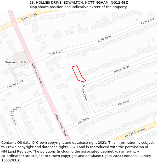13, HOLLIES DRIVE, EDWALTON, NOTTINGHAM, NG12 4BZ: Location map and indicative extent of plot