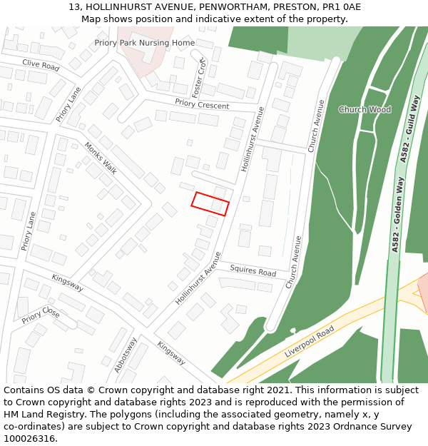 13, HOLLINHURST AVENUE, PENWORTHAM, PRESTON, PR1 0AE: Location map and indicative extent of plot