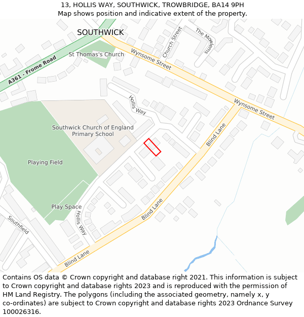 13, HOLLIS WAY, SOUTHWICK, TROWBRIDGE, BA14 9PH: Location map and indicative extent of plot