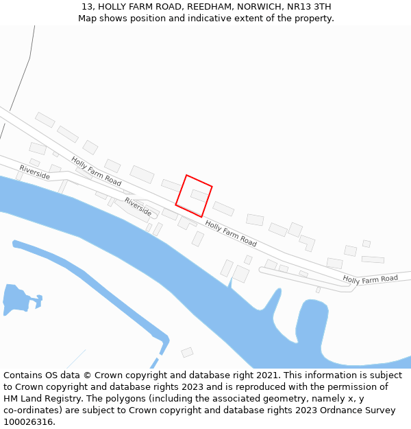 13, HOLLY FARM ROAD, REEDHAM, NORWICH, NR13 3TH: Location map and indicative extent of plot