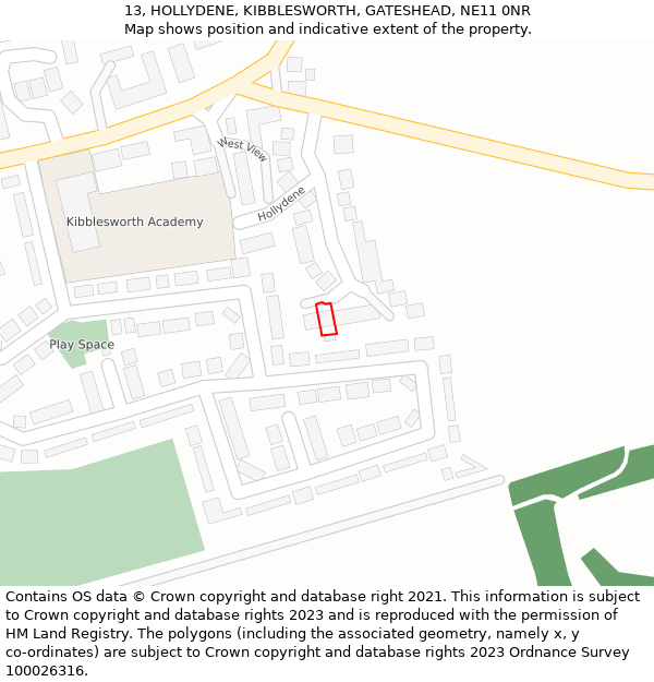 13, HOLLYDENE, KIBBLESWORTH, GATESHEAD, NE11 0NR: Location map and indicative extent of plot