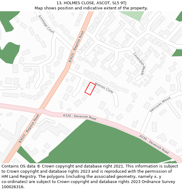 13, HOLMES CLOSE, ASCOT, SL5 9TJ: Location map and indicative extent of plot