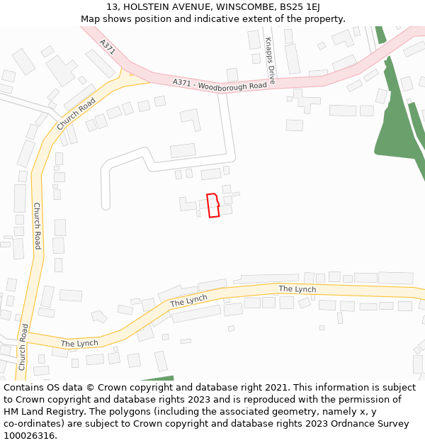 13, HOLSTEIN AVENUE, WINSCOMBE, BS25 1EJ: Location map and indicative extent of plot