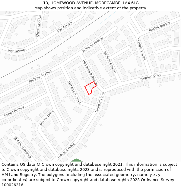 13, HOMEWOOD AVENUE, MORECAMBE, LA4 6LG: Location map and indicative extent of plot