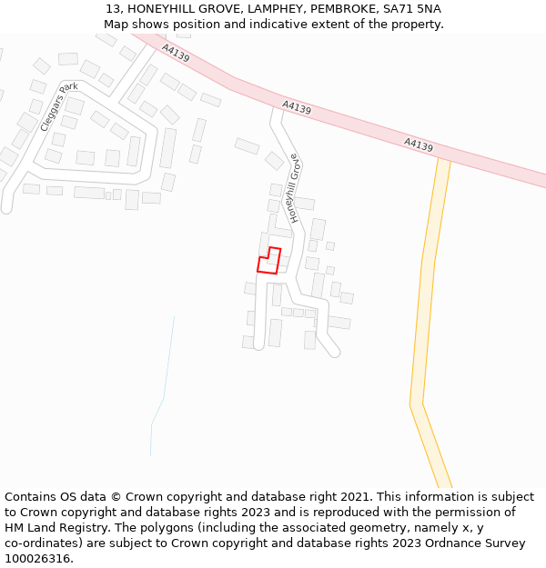 13, HONEYHILL GROVE, LAMPHEY, PEMBROKE, SA71 5NA: Location map and indicative extent of plot