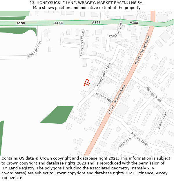 13, HONEYSUCKLE LANE, WRAGBY, MARKET RASEN, LN8 5AL: Location map and indicative extent of plot