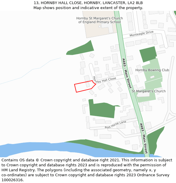 13, HORNBY HALL CLOSE, HORNBY, LANCASTER, LA2 8LB: Location map and indicative extent of plot