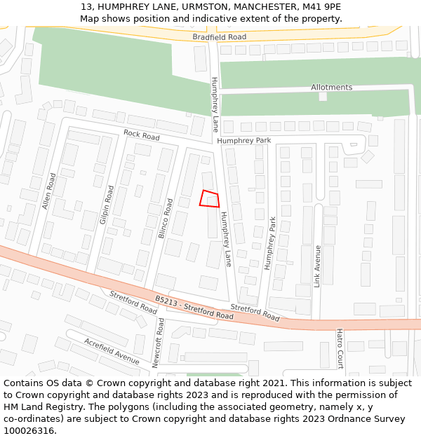 13, HUMPHREY LANE, URMSTON, MANCHESTER, M41 9PE: Location map and indicative extent of plot