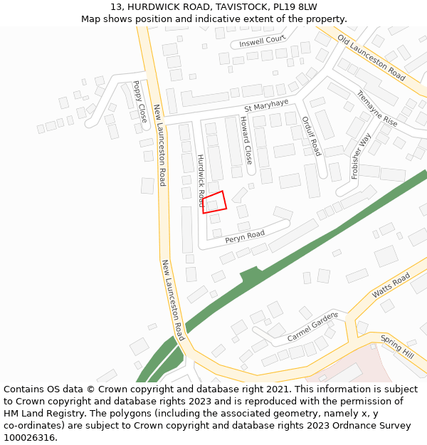13, HURDWICK ROAD, TAVISTOCK, PL19 8LW: Location map and indicative extent of plot