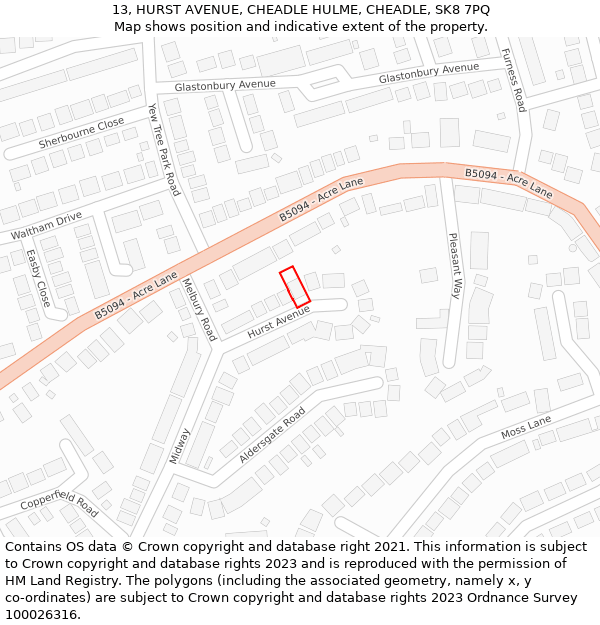 13, HURST AVENUE, CHEADLE HULME, CHEADLE, SK8 7PQ: Location map and indicative extent of plot