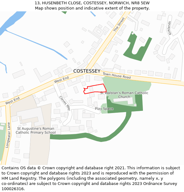 13, HUSENBETH CLOSE, COSTESSEY, NORWICH, NR8 5EW: Location map and indicative extent of plot