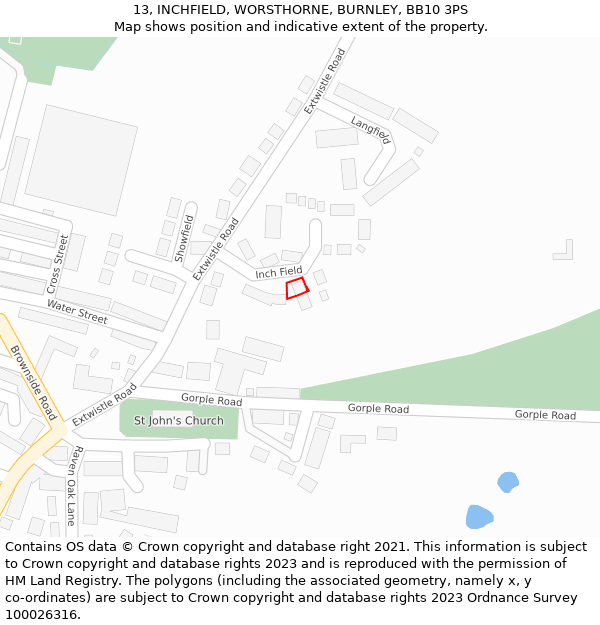 13, INCHFIELD, WORSTHORNE, BURNLEY, BB10 3PS: Location map and indicative extent of plot