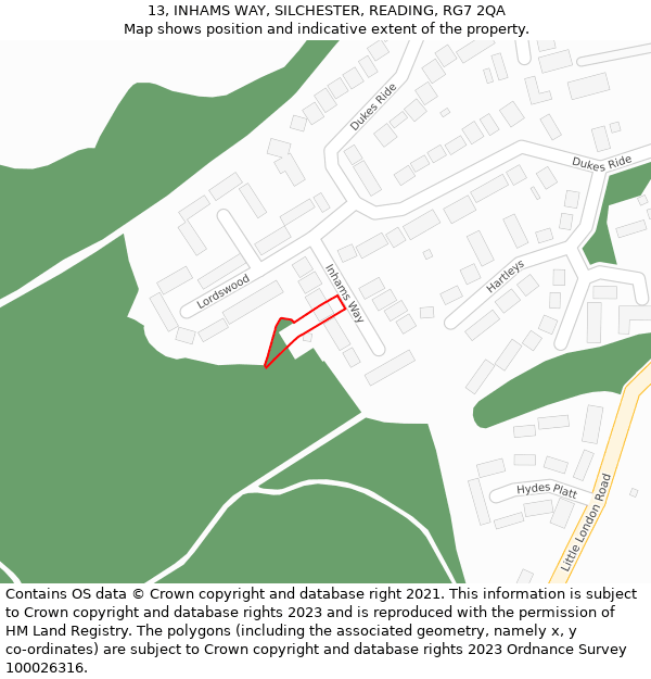 13, INHAMS WAY, SILCHESTER, READING, RG7 2QA: Location map and indicative extent of plot
