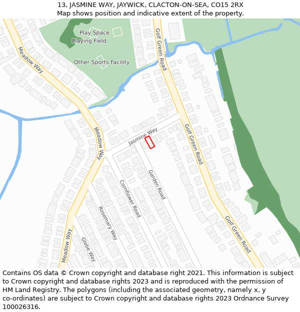 13, JASMINE WAY, JAYWICK, CLACTON-ON-SEA, CO15 2RX: Location map and indicative extent of plot