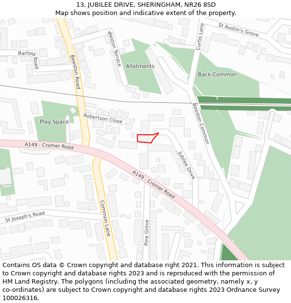 13, JUBILEE DRIVE, SHERINGHAM, NR26 8SD: Location map and indicative extent of plot