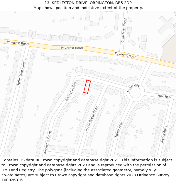 13, KEDLESTON DRIVE, ORPINGTON, BR5 2DP: Location map and indicative extent of plot