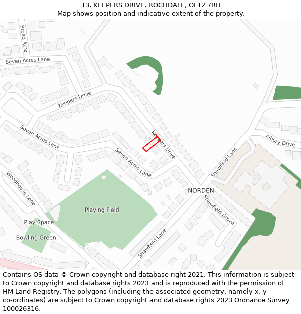 13, KEEPERS DRIVE, ROCHDALE, OL12 7RH: Location map and indicative extent of plot