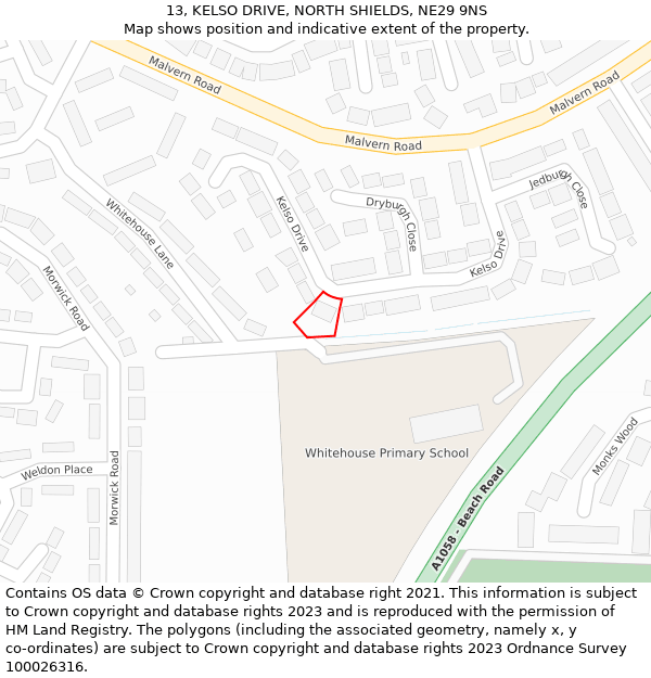 13, KELSO DRIVE, NORTH SHIELDS, NE29 9NS: Location map and indicative extent of plot
