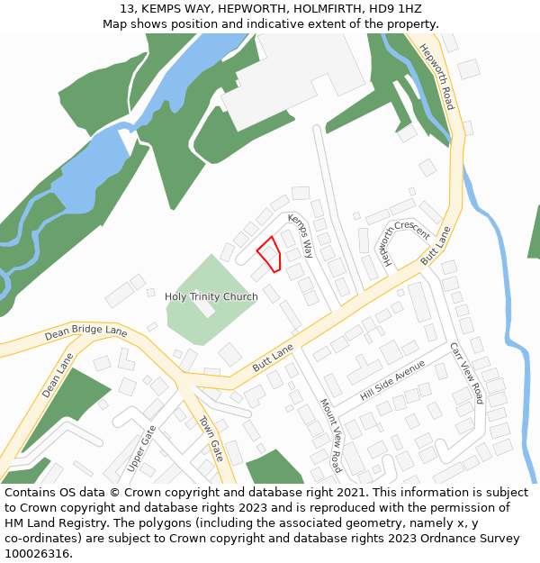 13, KEMPS WAY, HEPWORTH, HOLMFIRTH, HD9 1HZ: Location map and indicative extent of plot