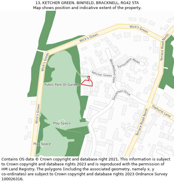 13, KETCHER GREEN, BINFIELD, BRACKNELL, RG42 5TA: Location map and indicative extent of plot