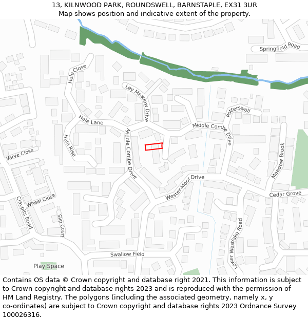 13, KILNWOOD PARK, ROUNDSWELL, BARNSTAPLE, EX31 3UR: Location map and indicative extent of plot