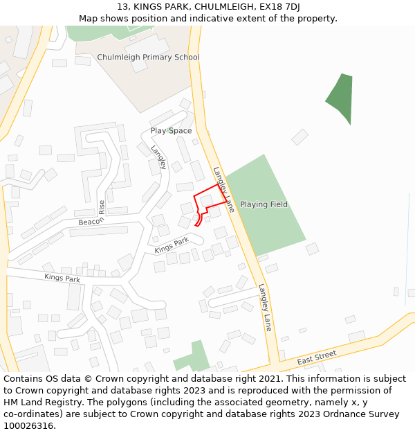 13, KINGS PARK, CHULMLEIGH, EX18 7DJ: Location map and indicative extent of plot