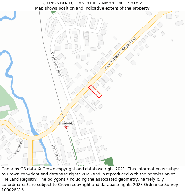 13, KINGS ROAD, LLANDYBIE, AMMANFORD, SA18 2TL: Location map and indicative extent of plot