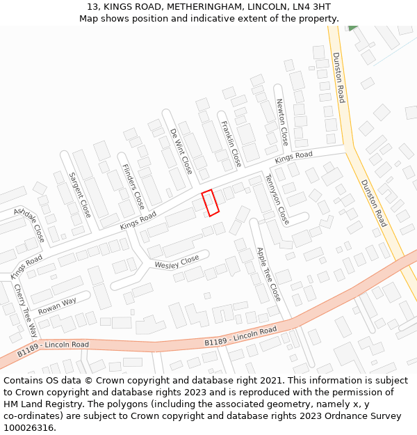 13, KINGS ROAD, METHERINGHAM, LINCOLN, LN4 3HT: Location map and indicative extent of plot