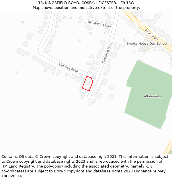 13, KINGSFIELD ROAD, COSBY, LEICESTER, LE9 1SW: Location map and indicative extent of plot
