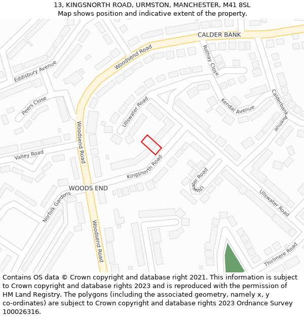 13, KINGSNORTH ROAD, URMSTON, MANCHESTER, M41 8SL: Location map and indicative extent of plot