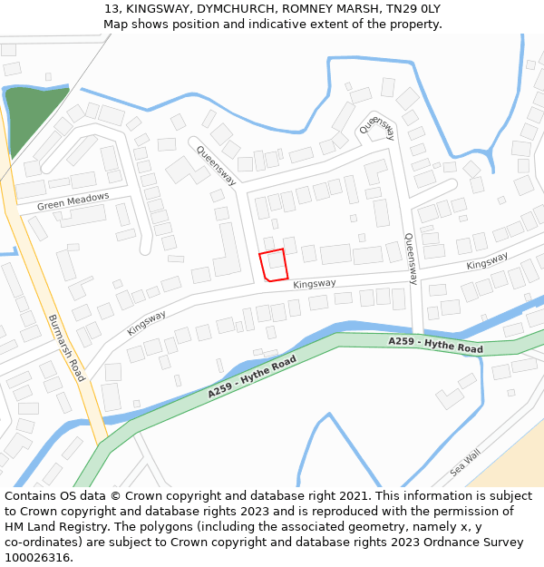 13, KINGSWAY, DYMCHURCH, ROMNEY MARSH, TN29 0LY: Location map and indicative extent of plot