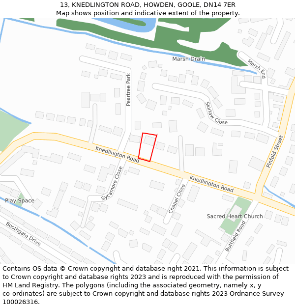 13, KNEDLINGTON ROAD, HOWDEN, GOOLE, DN14 7ER: Location map and indicative extent of plot