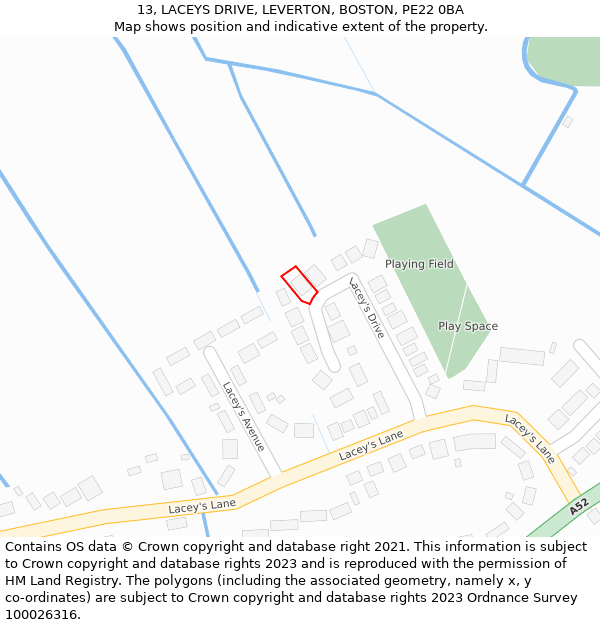 13, LACEYS DRIVE, LEVERTON, BOSTON, PE22 0BA: Location map and indicative extent of plot