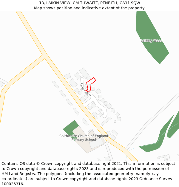 13, LAIKIN VIEW, CALTHWAITE, PENRITH, CA11 9QW: Location map and indicative extent of plot