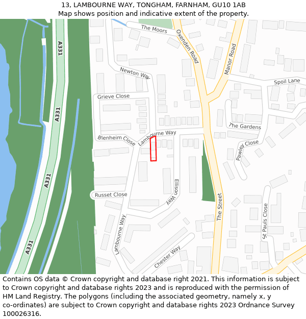 13, LAMBOURNE WAY, TONGHAM, FARNHAM, GU10 1AB: Location map and indicative extent of plot