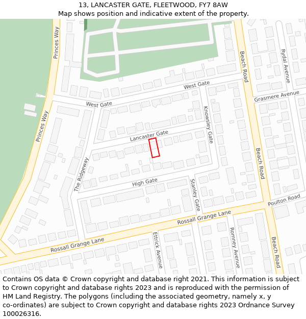 13, LANCASTER GATE, FLEETWOOD, FY7 8AW: Location map and indicative extent of plot