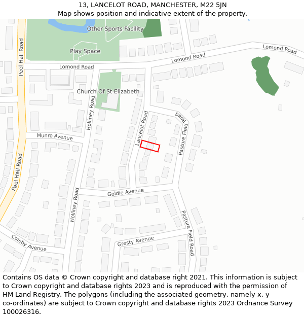 13, LANCELOT ROAD, MANCHESTER, M22 5JN: Location map and indicative extent of plot