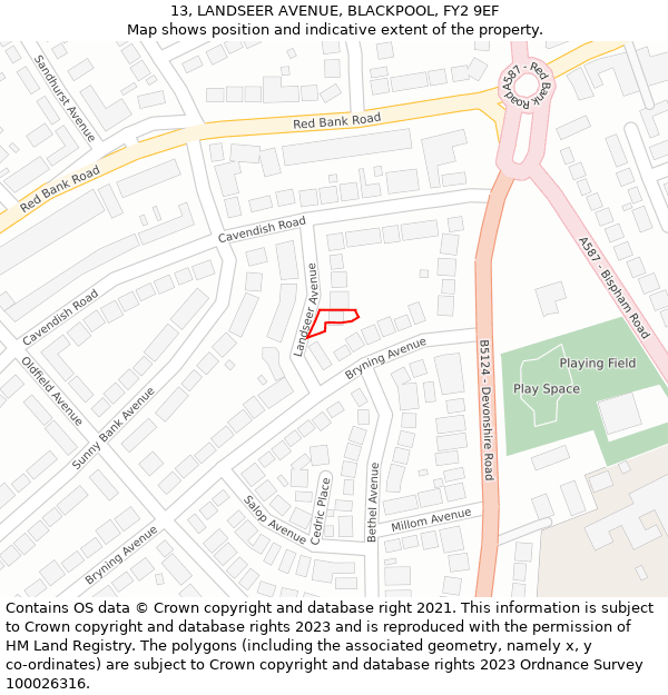 13, LANDSEER AVENUE, BLACKPOOL, FY2 9EF: Location map and indicative extent of plot