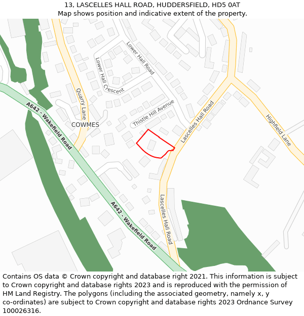13, LASCELLES HALL ROAD, HUDDERSFIELD, HD5 0AT: Location map and indicative extent of plot