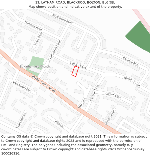 13, LATHAM ROAD, BLACKROD, BOLTON, BL6 5EL: Location map and indicative extent of plot