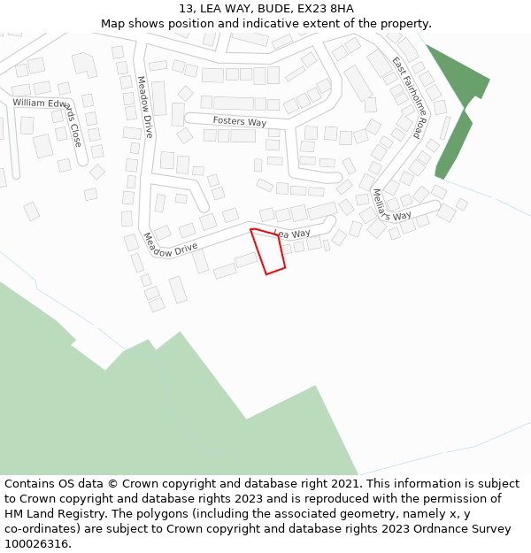 13, LEA WAY, BUDE, EX23 8HA: Location map and indicative extent of plot