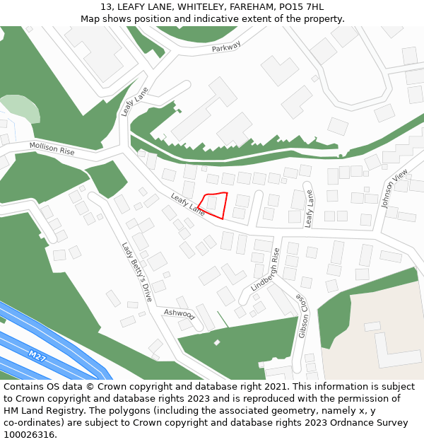 13, LEAFY LANE, WHITELEY, FAREHAM, PO15 7HL: Location map and indicative extent of plot